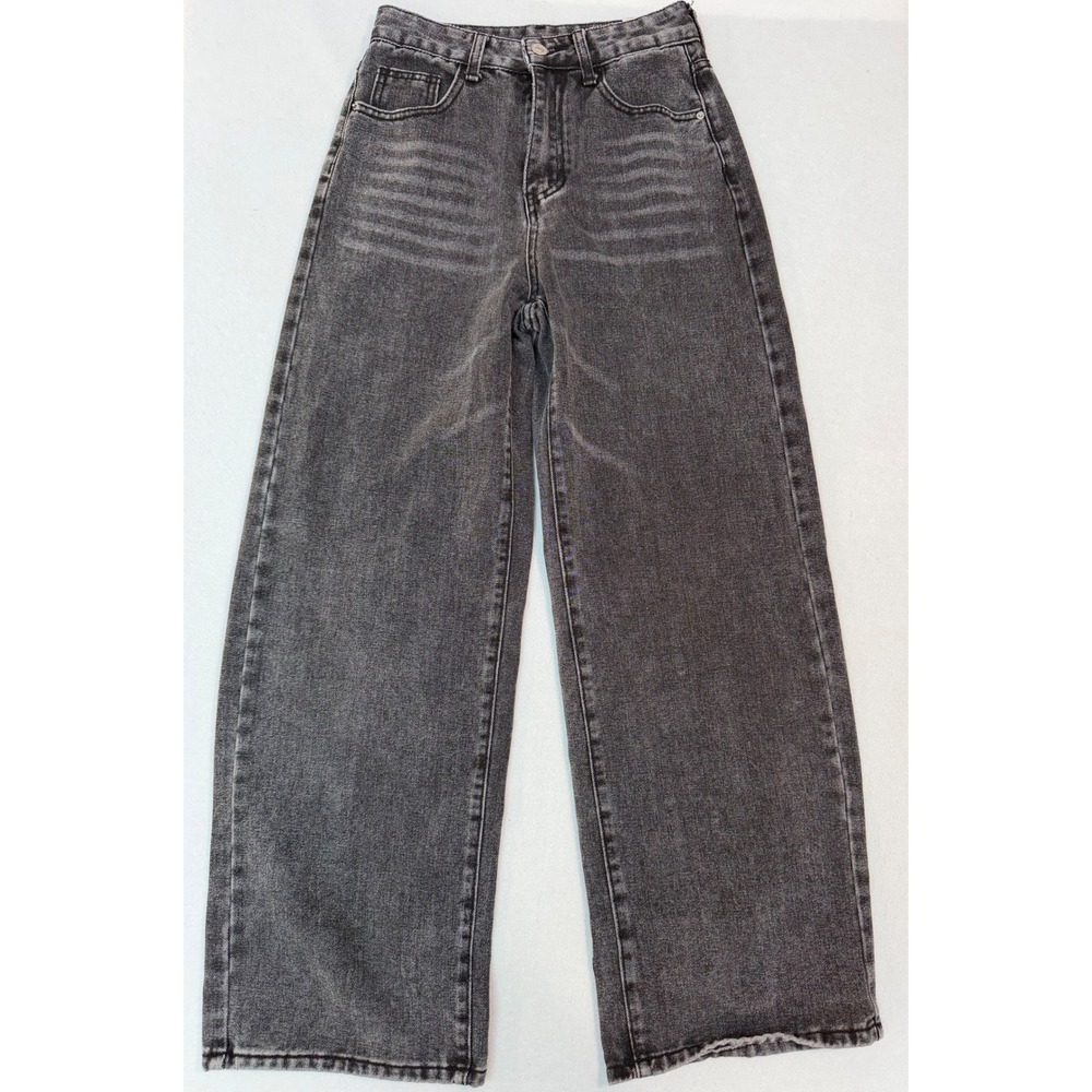 SHEIN Women Washed Black High Waisted Wide Leg Denim Jeans Size XS 2